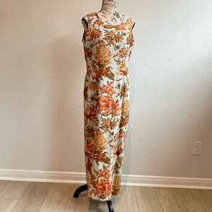VTG Positive Attitude Long Dress 10 Linen Blend Floral Cottgaecore bohemian